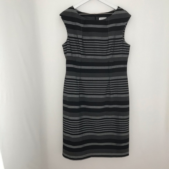 Calvin Klein Black & Grey Striped Cap Sleeve Dress - Picture 2 of 14